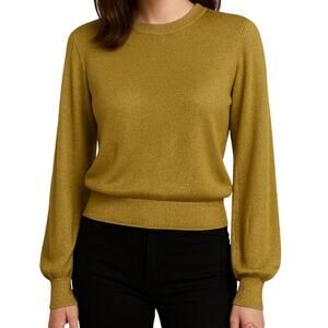 Free People Gold Shimmer Sweater Balloon Sleeve Boho Glam Small Top